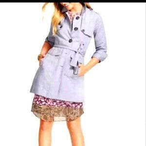 Cabi Tanner Linen Blend Light Blue Button Down Trench Coat Jacket P4656
